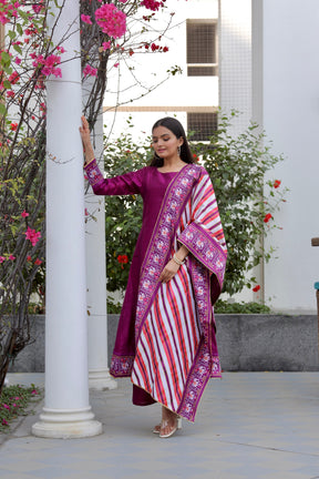 Pink Poly Silk Kurta With Palazzo and Dupatta – Tip Top Collections